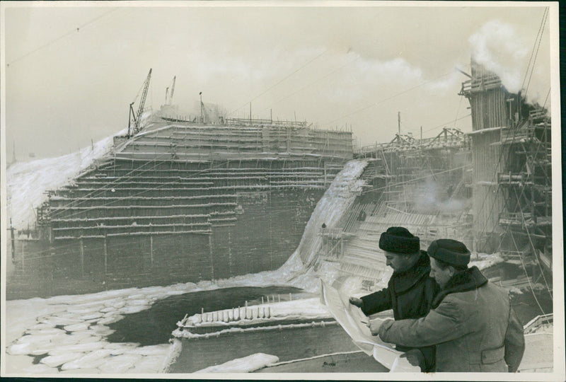 Dam construction - Vintage Photograph