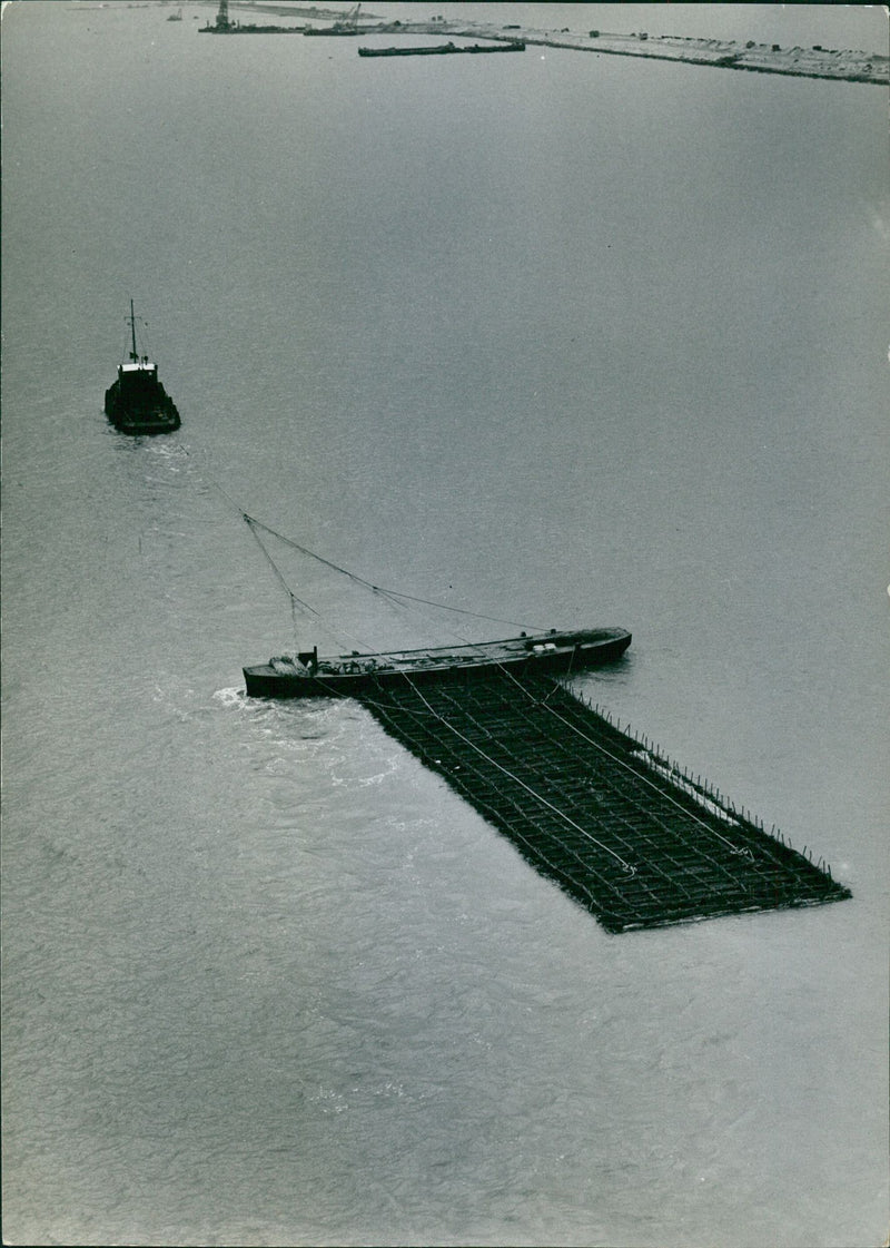 Tugboat pulling equipment - Vintage Photograph