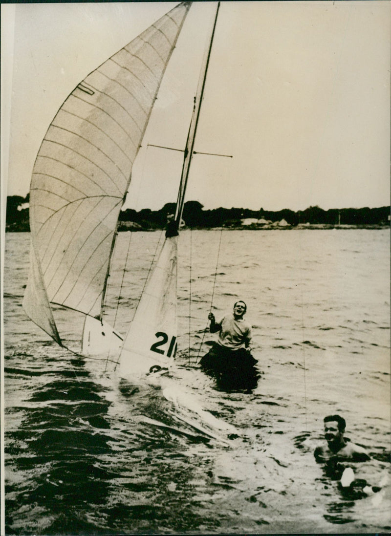 Racing Sailboat - Vintage Photograph