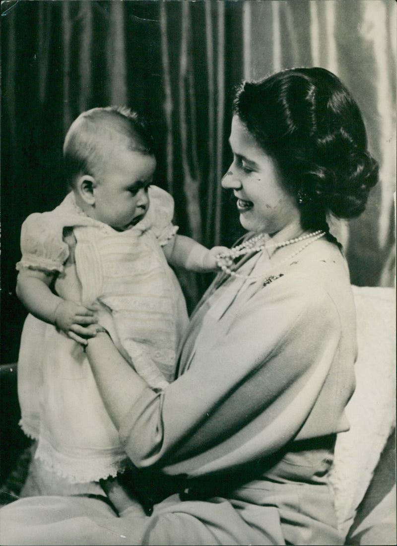 Princess Elizabeth with Prince Charles as a baby - Vintage Photograph