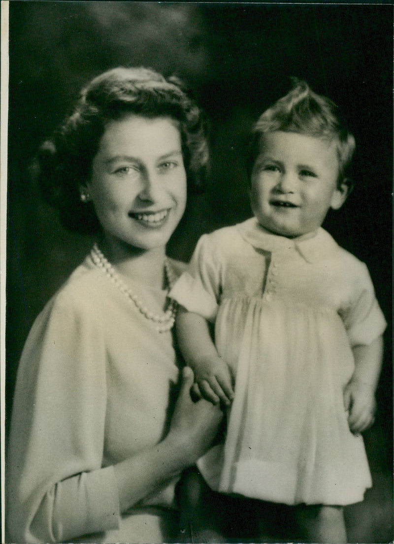 H.R.H. Princess Elizabeth with Prince Charles - Vintage Photograph