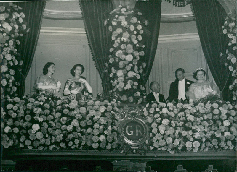 The King and Queen with Princess Elizabeth and Princess Margaret attending the Royal Variety Show - Vintage Photograph