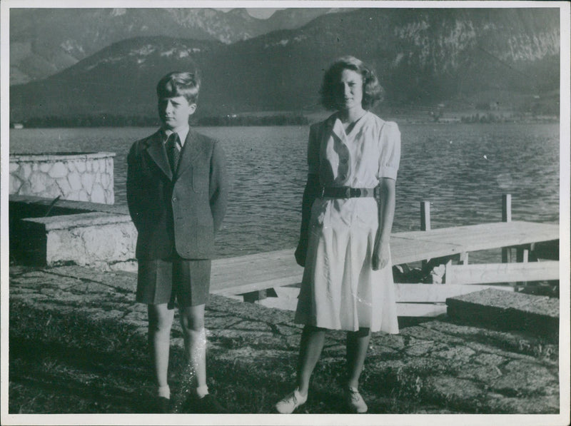 Princess Josephine Charlotte and prince Albert of Belgium. - Vintage Photograph