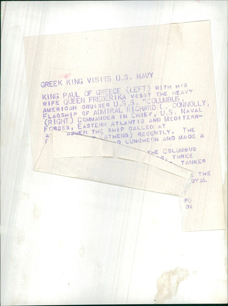 King Paul of Greece, Queen Federika and Admiral Richard L. Connolly - Vintage Photograph