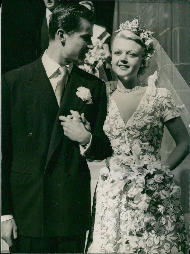 Angela Lansbury and Peter Shaw married - Vintage Photograph