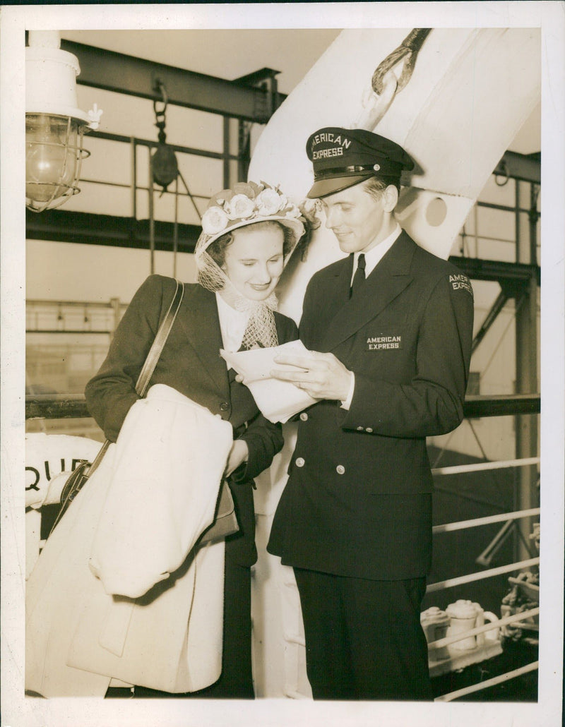 Mae Arkin aboard The Queen Elizabeth - Vintage Photograph