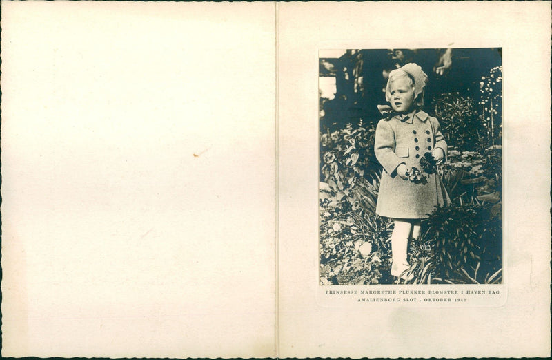 Princess Margrethe of Denmark, plucking flowers in the royal castle - Vintage Photograph