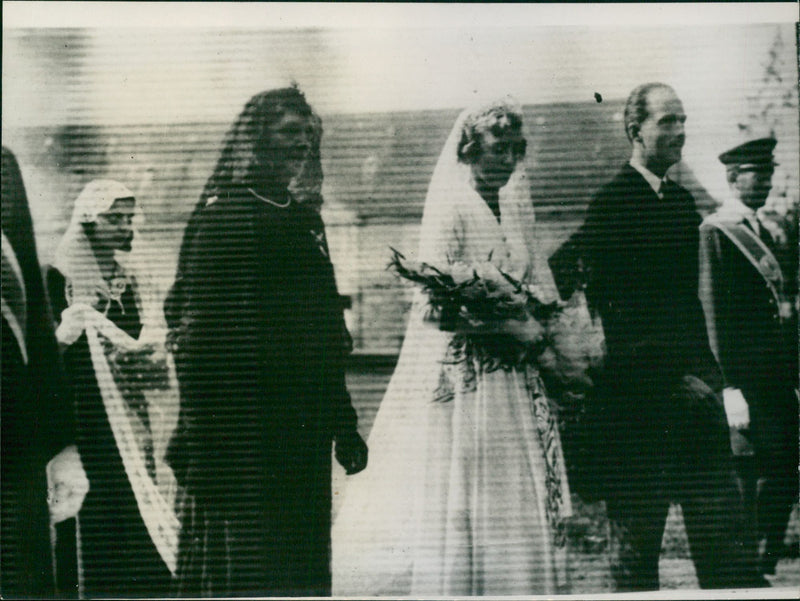 Archduchess Elizabeth Charlotte of Austria, her mother, Empress Zita, and Prince Otto of Hapsburg. - Vintage Photograph