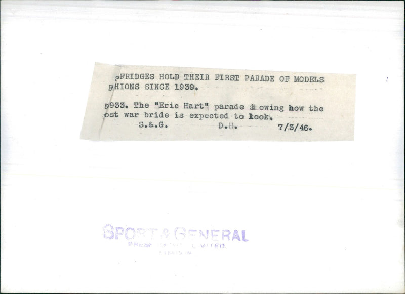 The Eric Hart Parade Models Fashions - Vintage Photograph