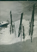 Skies placed in the snow - Vintage Photograph
