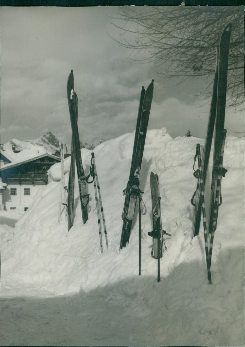 Skies placed in the snow - Vintage Photograph