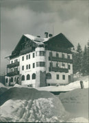 View of a ski-Lodge and the snow - Vintage Photograph
