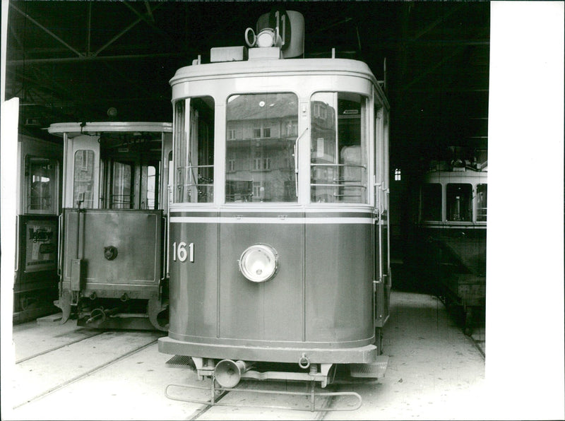 Garaged tram cars - Vintage Photograph