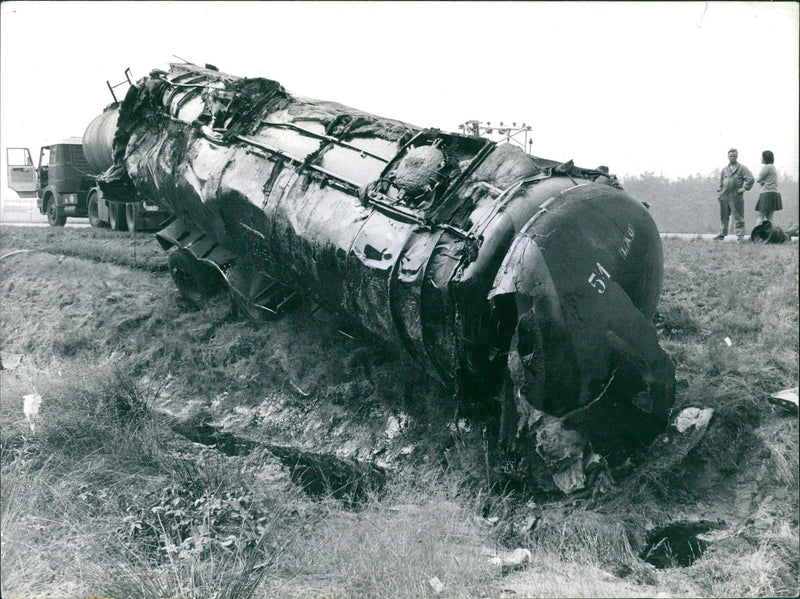 Tanker truck flipped over - Vintage Photograph