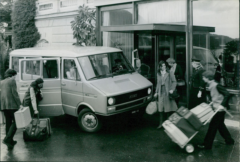 People are travelling with a Fiat minibus - Vintage Photograph