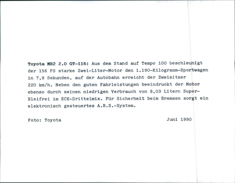 1990 Toyota MR2 2.0 GT-116 - Vintage Photograph