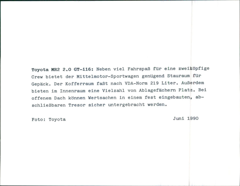 1990 Toyota MR2 2.0 GT-116 - Vintage Photograph