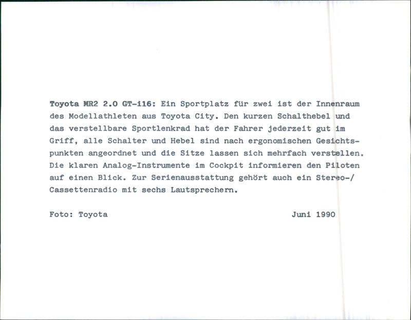 1990 Toyota MR2 2.0 GT-116 - Vintage Photograph