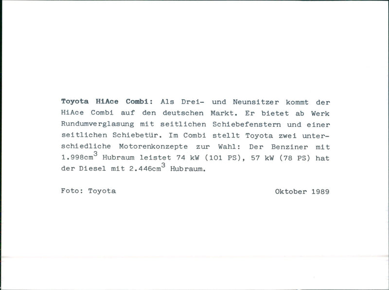 Toyota HiAce Combi - Vintage Photograph