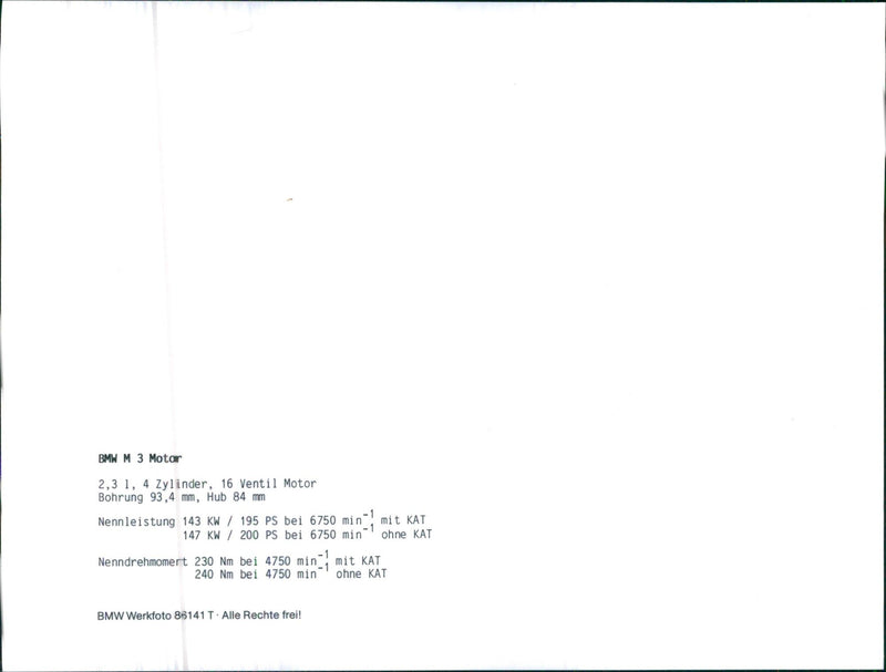 1986 BMW M3 Engine - Vintage Photograph