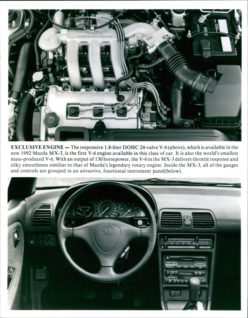 Engine and Instrument Panel of 1992 Mazda MX-3 - Vintage Photograph