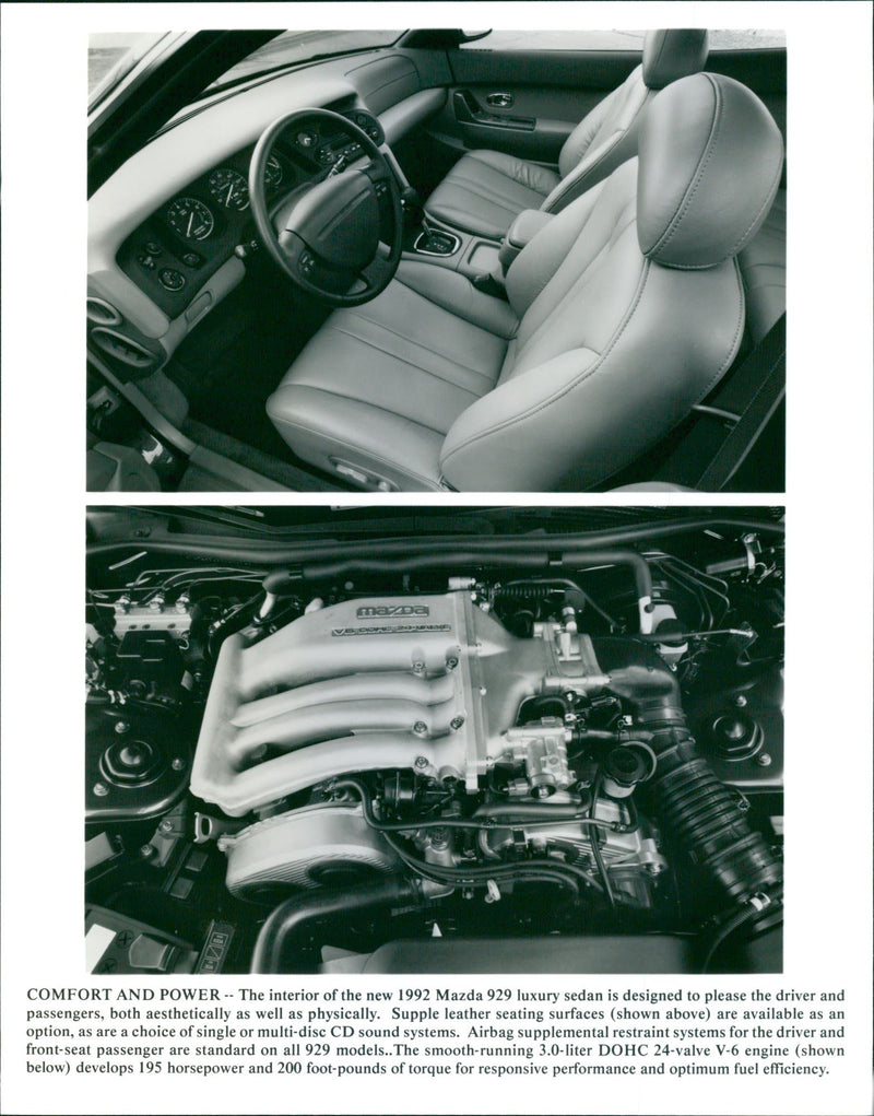 1992 Mazda 929, Front Interior and Engine - Vintage Photograph