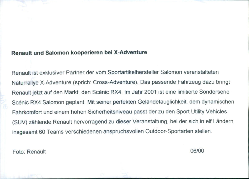 Renault and Salomon cooperate on X-Adventure - Vintage Photograph