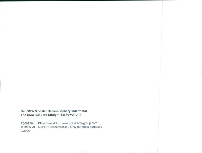 The BMW 3.0-Litre Straight-Six Power Unit - Vintage Photograph