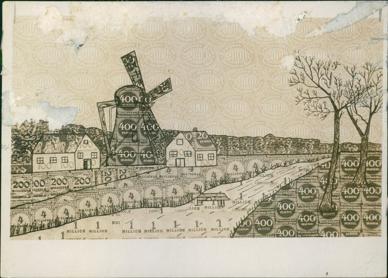 Dutch landscape on post stamps. - Vintage Photograph