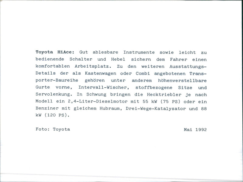 1992 Toyota Hilux/HiAce - Vintage Photograph