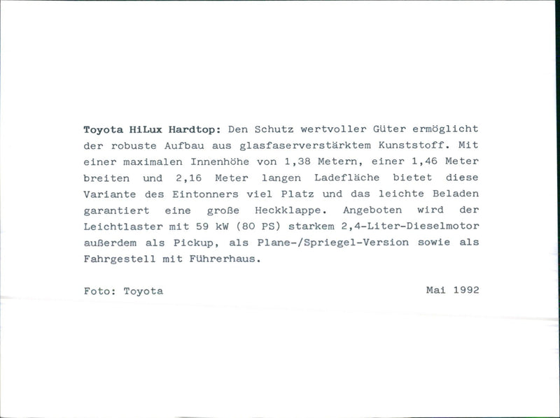 1992 Toyota Hilux/HiAce - Vintage Photograph