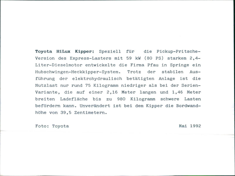 1992 Toyota Hilux/HiAce - Vintage Photograph