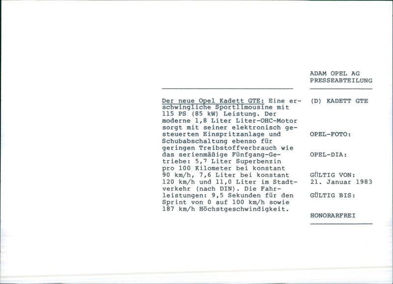 Opel Kadett GTE - Vintage Photograph