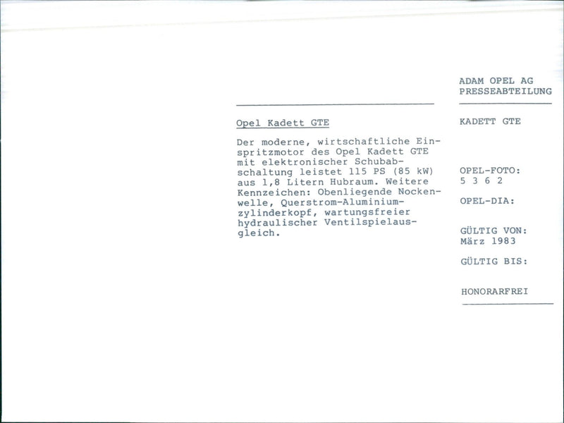 Opel Kadett GTE - Vintage Photograph
