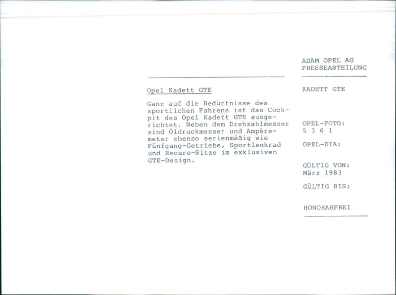 Opel Kadett GTE - Vintage Photograph