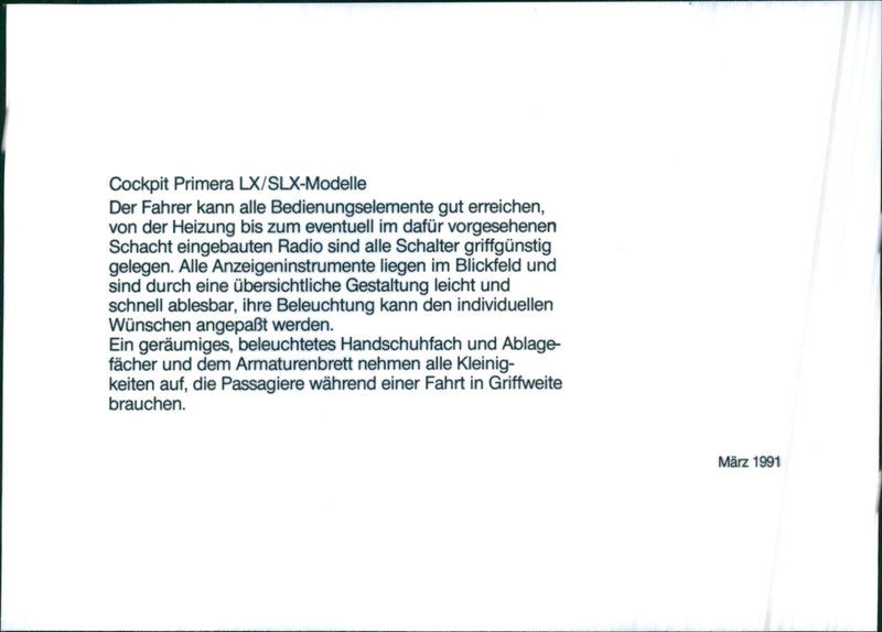 1993 Cockpit Primera LX / SLX - Vintage Photograph