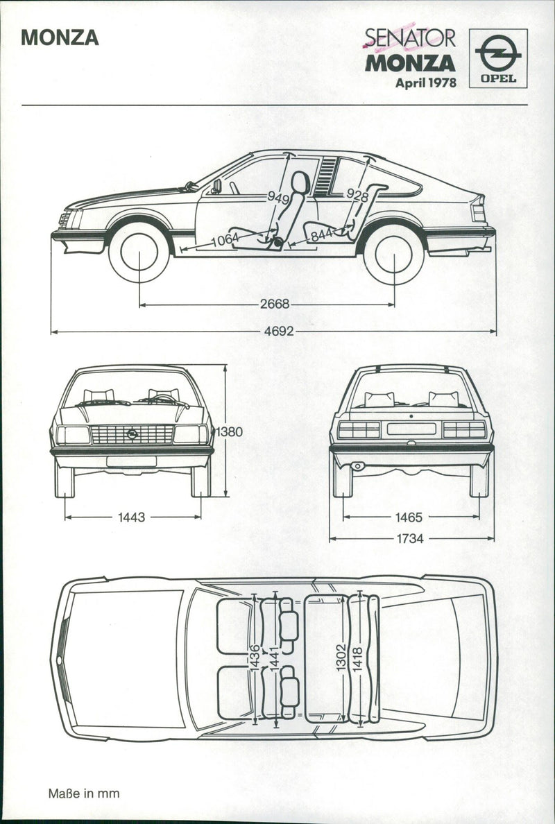1978 Opel Monza External Dimensions - Vintage Photograph
