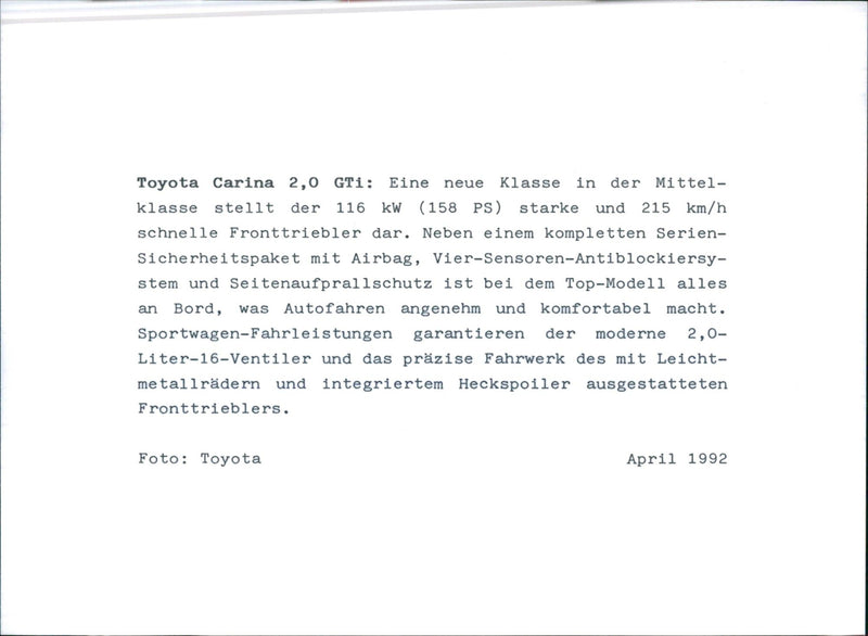 Toyota Carina 2.0 GTi - Vintage Photograph