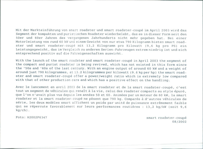 2002 Smart Roadster Coupe - Vintage Photograph