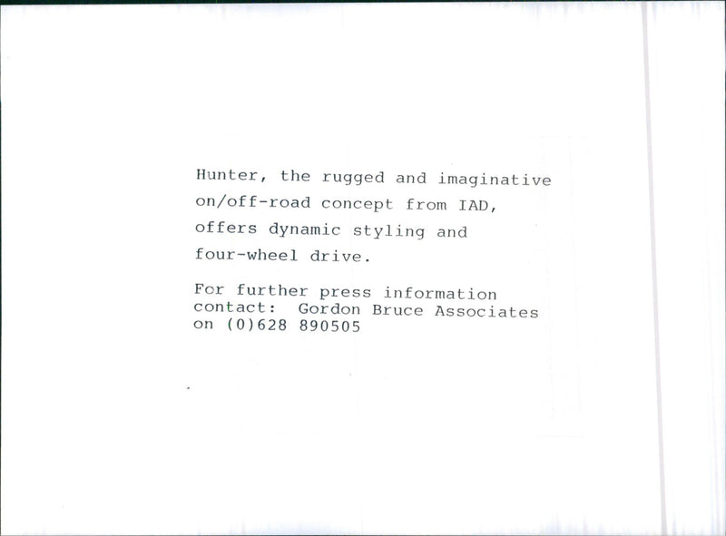 Hunter, the rugged and imaginative on/off-road concept from IAD, offers dynamic styling and four-wheel drive. - Vintage Photograph