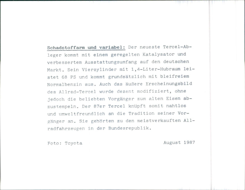 Toyota 1987 - Vintage Photograph