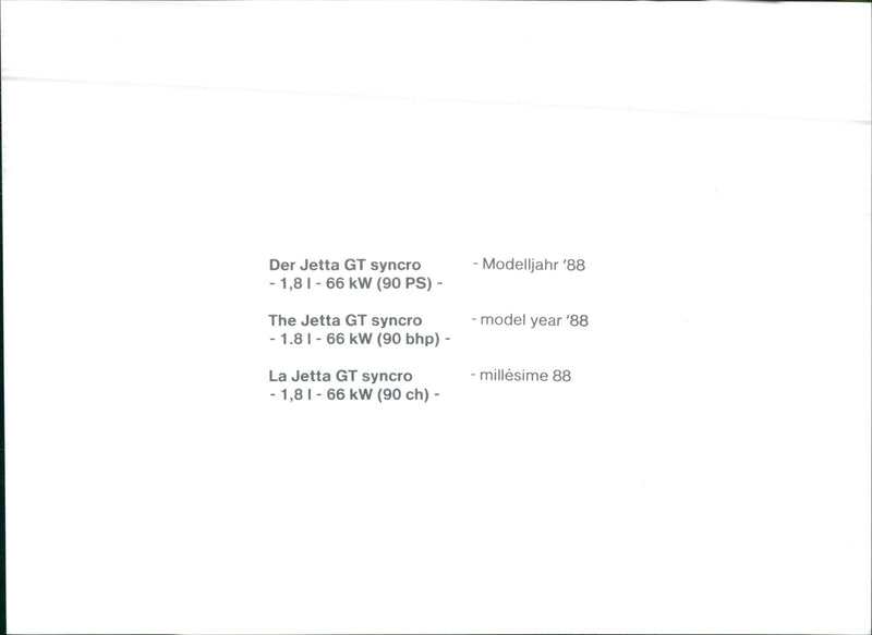 1988 VW Jetta GT syncro - Vintage Photograph