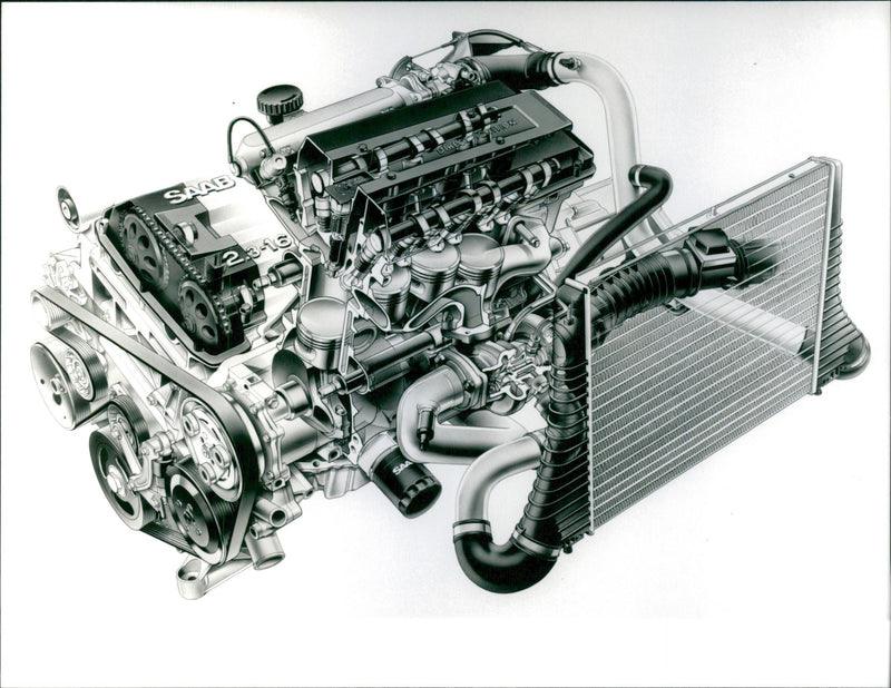 Saab 2.3 liter turbo engine - Vintage Photograph