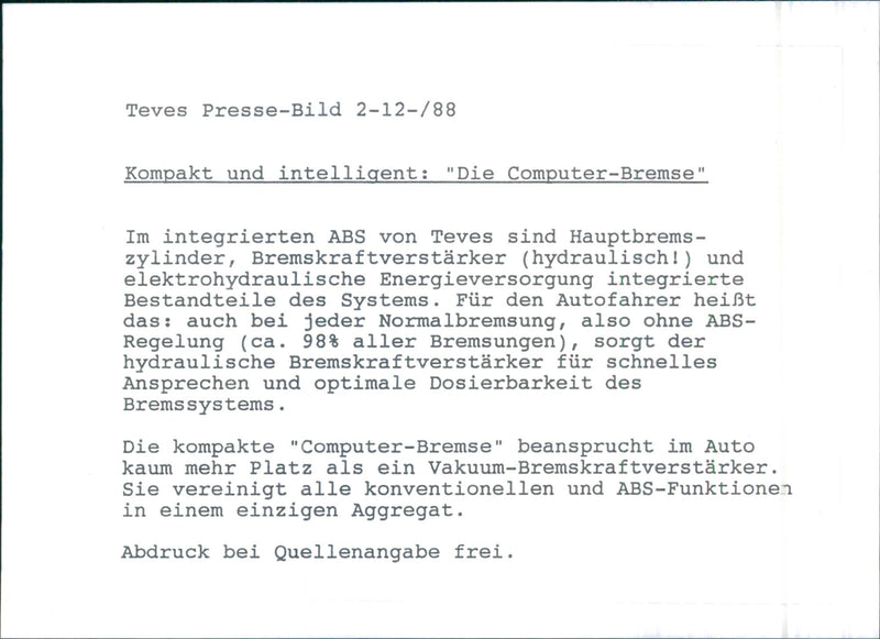 Teves Computer Brake System - Vintage Photograph