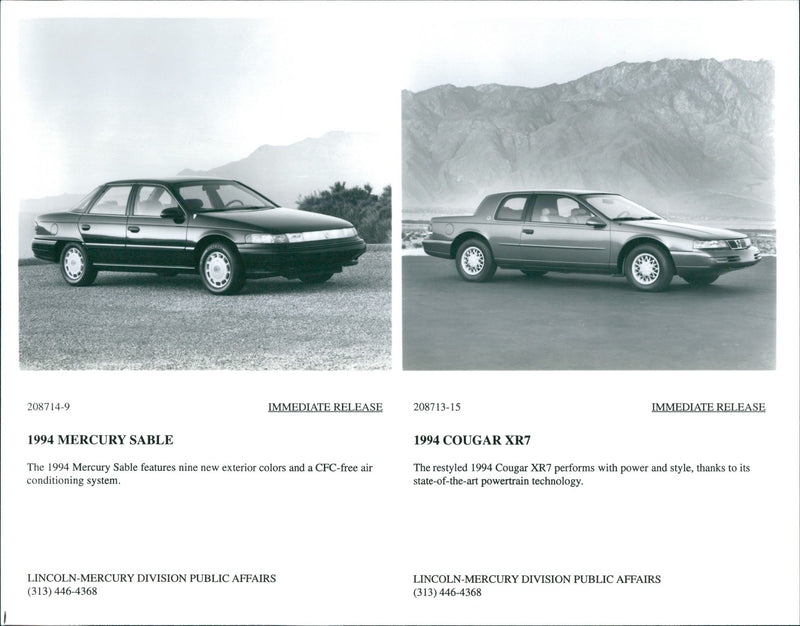 1994 Mercury Sable and 1994 Cougar XR7 - Vintage Photograph