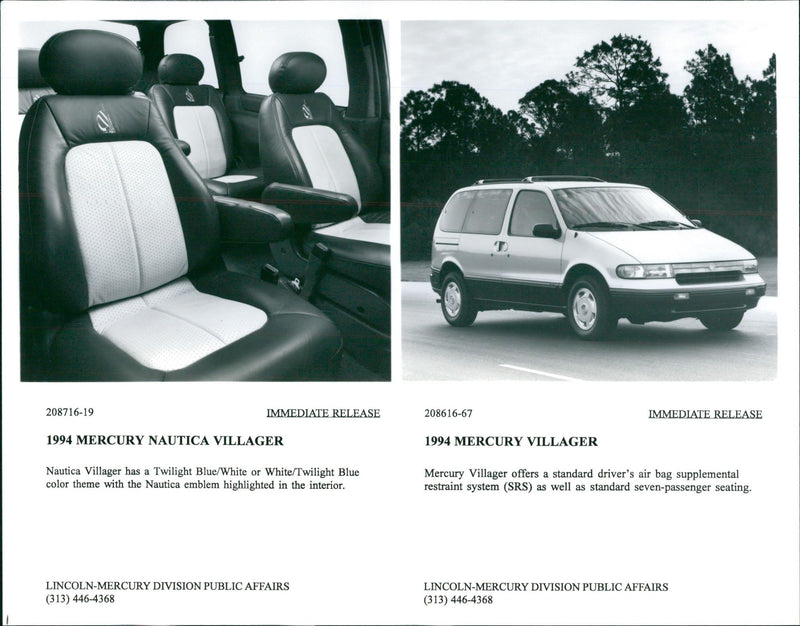 1994 Mercury Nautica Villager and 1994 Mercury Villager - Vintage Photograph