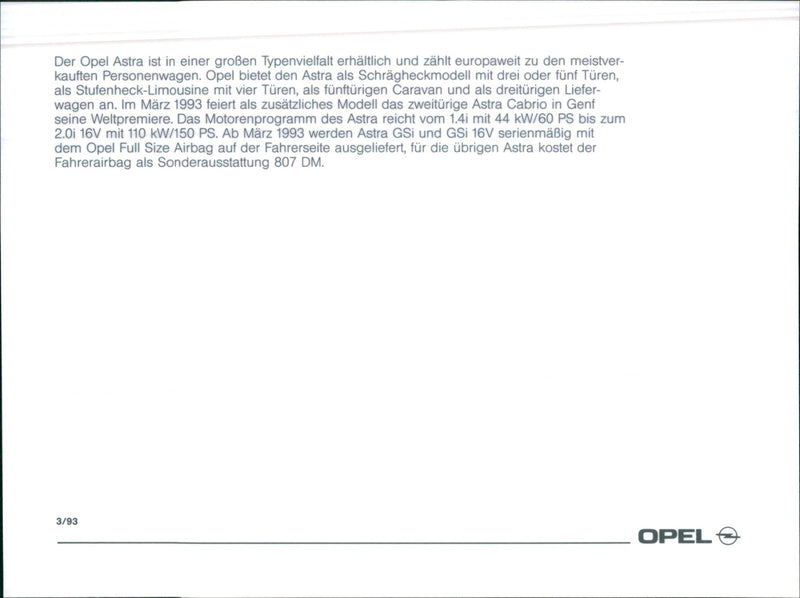 1993 Opel Astra - Vintage Photograph