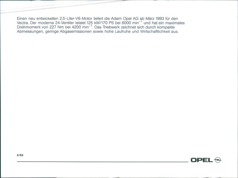 1993 Opel Vectra 2.5 liter V6 engine - Vintage Photograph