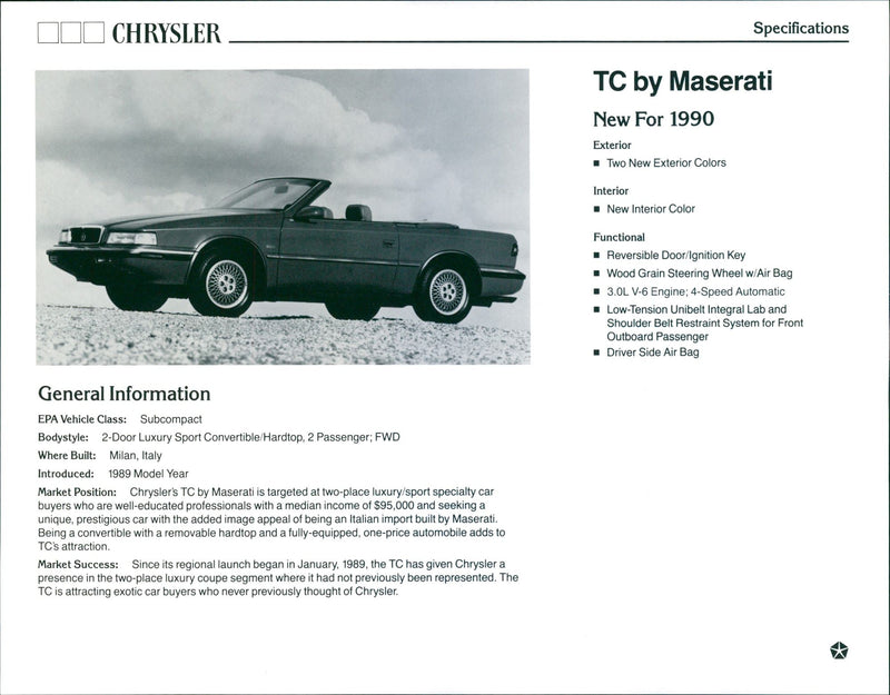 1990 Chrysler Tc by Maserati - Vintage Photograph