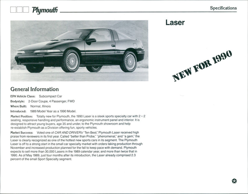 1990 Plymouth Laser - Vintage Photograph